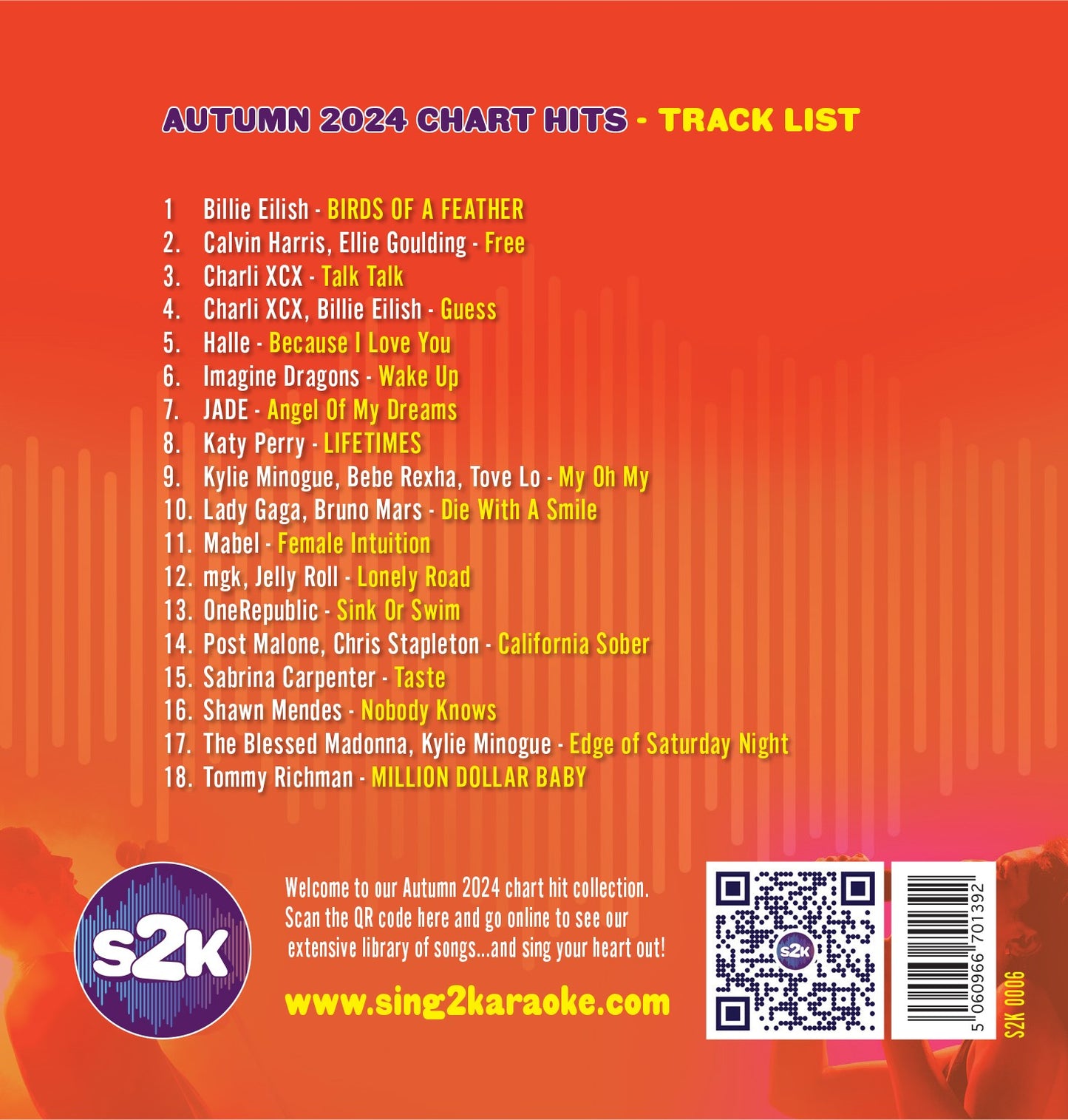 Sing2Karaoke Autumn 2024 18 chart hits CDG